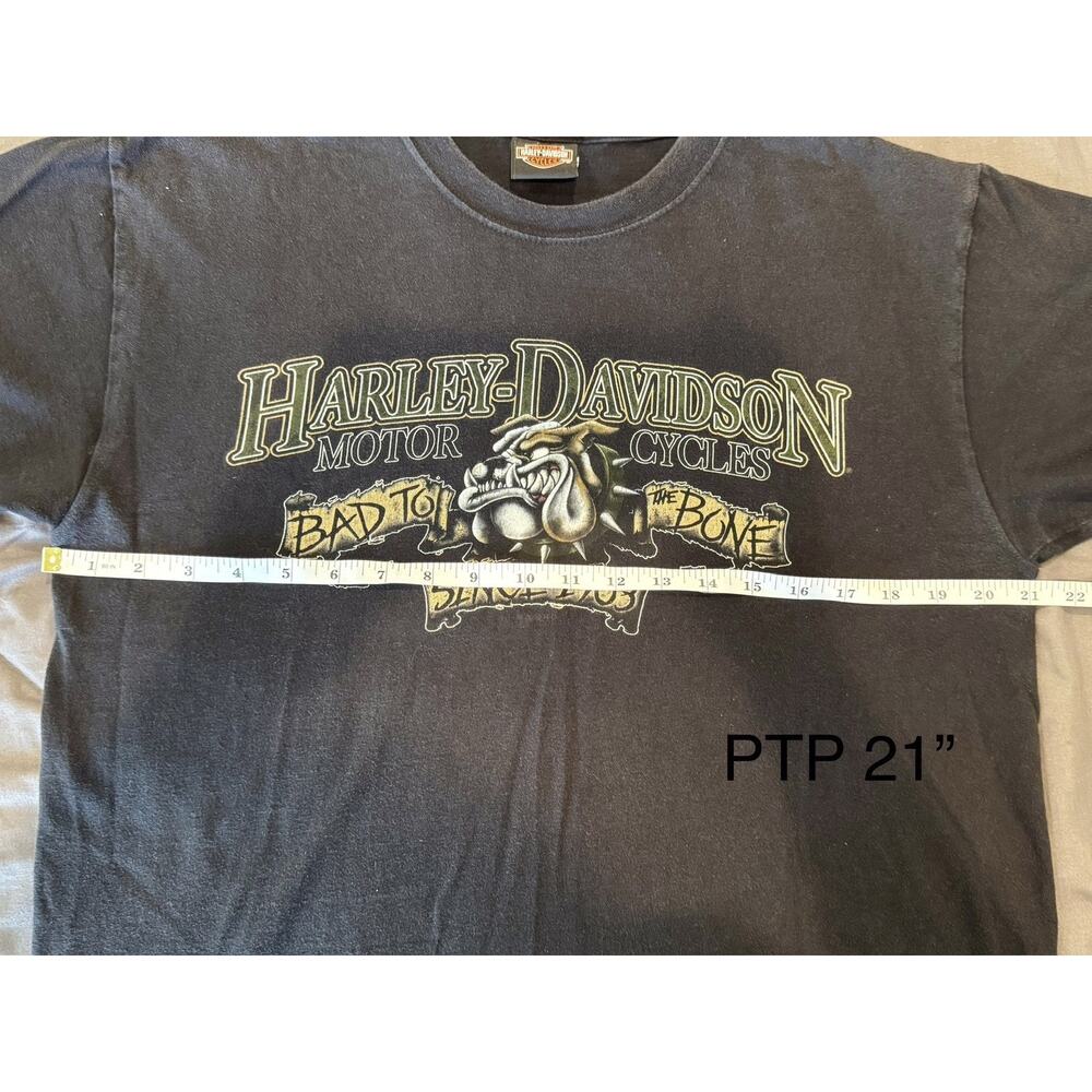 Harley Davidson Men’s Black T Shirt L Biker Bad To Bone Bulldog Lavelina Borne - Picture 7 of 8